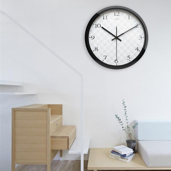 

wall clocks airinou circle round large brief black metal frame men women office home family simple clock