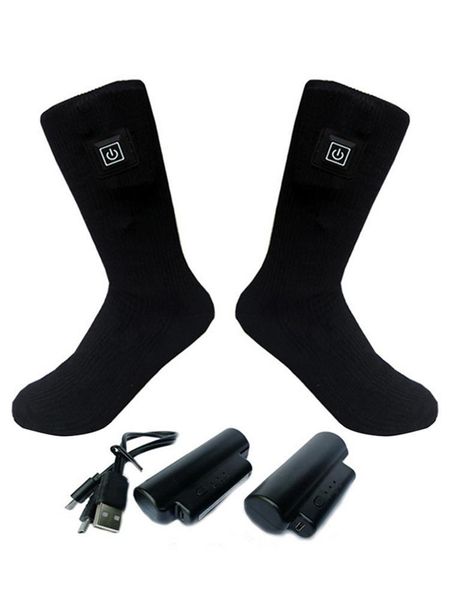

sports socks electric heating hosiery double heated cotton rechargeable battery powered thermal, Black