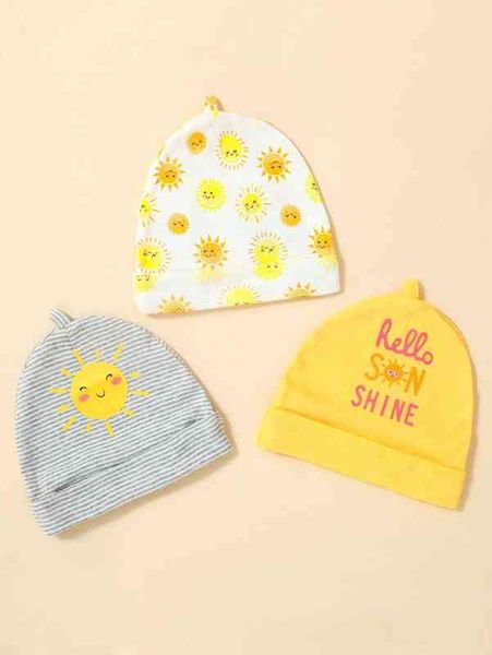 

3pcs baby cartoon sun graphic hat she, Yellow