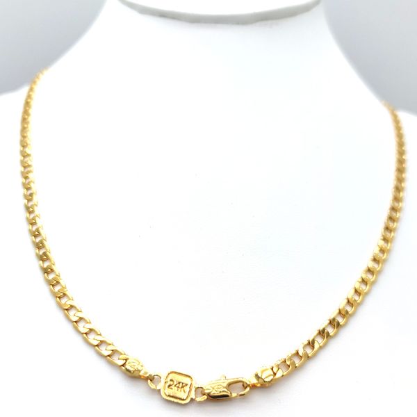 Ожерелье из 24-каратного цельного желтого чистого золота с тиснением, кубинское звено цепи, длина 600 мм, 4 мм