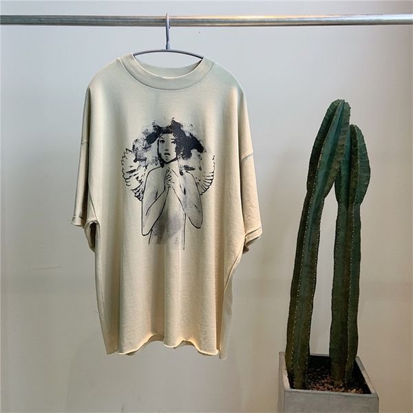 

men's t-shirts cusom producs kanye sunday service -shirs of he men girl in paining wih prining ink opos shir harajuku, White;black