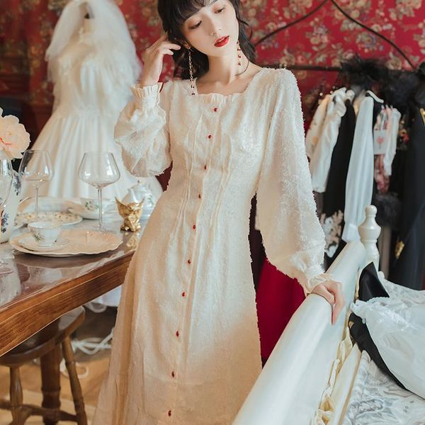 

women 2021 autumn winter new fashion retro square collar long sleeve dress female elegant casual slim dresses party vestidos f07, Black;gray