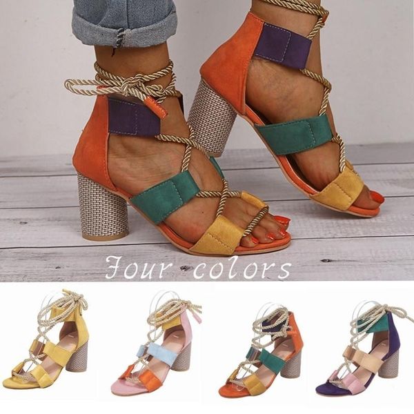 

new women summer shoes high heel sandals lace-up hollow sandals pu leather bandage shoes, Black