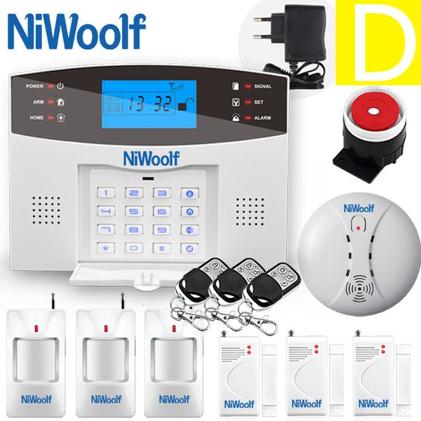 Niwoolf Wireless GSM System Sistema di allarme LCD Porta della tastiera WINODW PIR Rilevatore di movimento Intercom Allarme di sicurezza domestica
