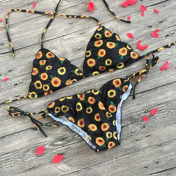 

split sunflower bikini 2019 new swimsuit, White;black