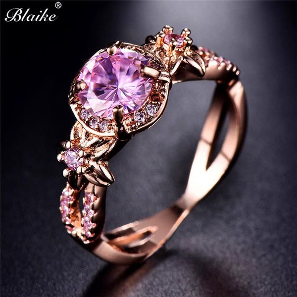 

wedding rings blaike boutique pink zircon female rose gold filled xmas present flower for women jewelry engagement ring, Slivery;golden