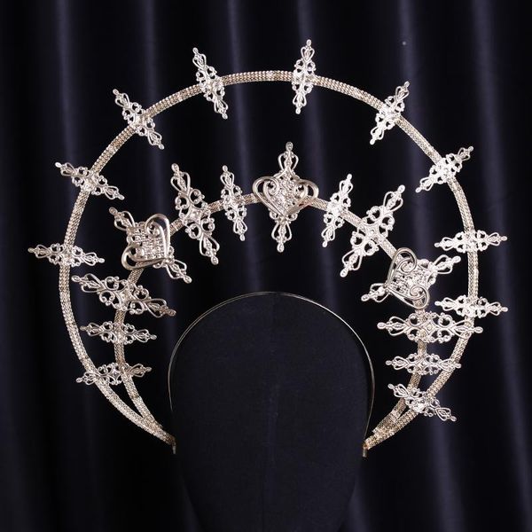 

hair clips & barrettes baroque gold plated crystal rhinestone crown tiaras for women bride jewelry wedding accessories party diadema headban, Golden;silver