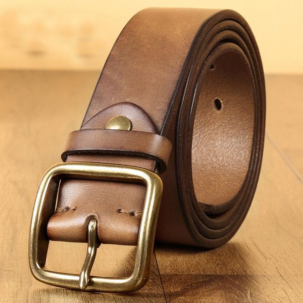 

belts fashion first layer leather belt for men leisure antique jeans men's copper buckle, Black;brown