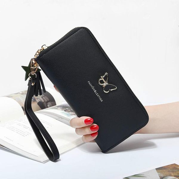 

wallets fashion butterfly women wallet wrist handle phone case long section money pocket pouch handbag women's purse card holders 2021, Red;black