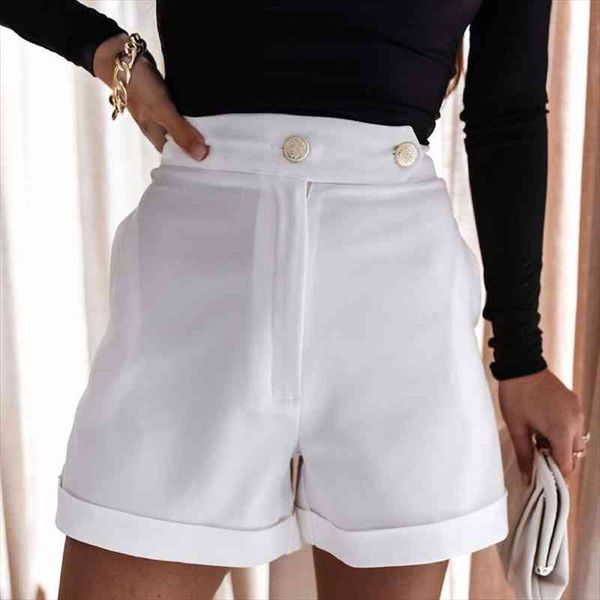 

summer button elegant pocket office women shorts pants spring fashion high waist slim fit streetwear, White;black