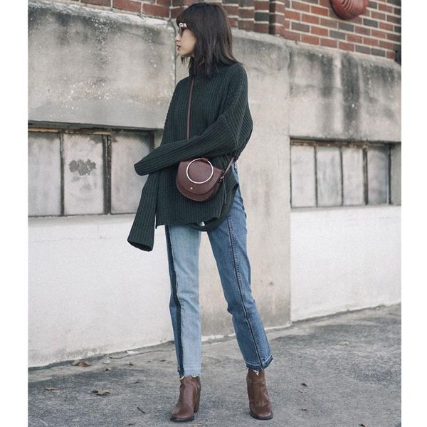 

women's jeans ael patchwork vintage casual high waist light wash bleached straight denim trousers female pants spring 2021, Blue