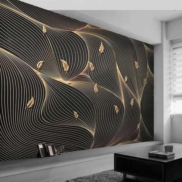 

Custom 3D Wallpaper Luxury Abstract Lines Geometric Golden Leaf Mural Living Room Sofa TV Background Home Decor paper Waterproof, Grey