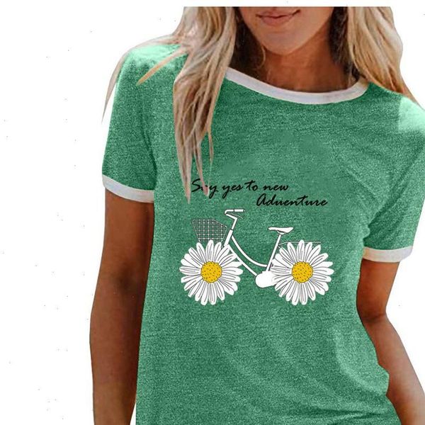 

ulzzang new small daisy appliques letter printed t shirt female 2021 summer stitching loose casual short sleeved round neck top, White
