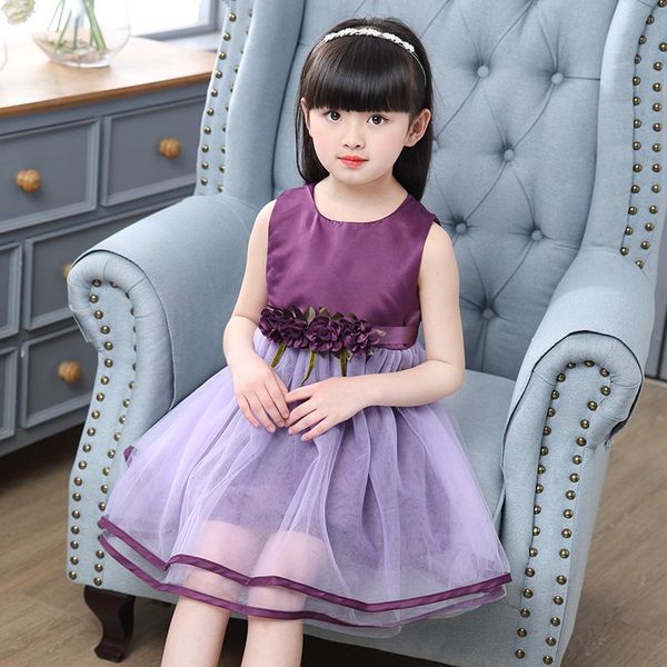

girl's dresses girls wedding party princess dress baby kids summer cute sleeveless flower children clothes 6 8 10 12 years, Red;yellow
