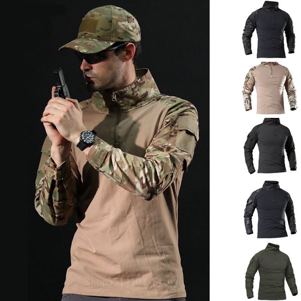 

2021 new us army military camo uniform men multicam black bullet proof vest tactical shirt combat long sleeve clothes battle gear ii3w, White;black