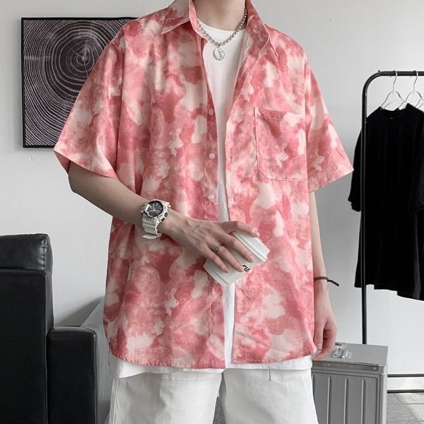 

men's casual shirts summer short-sleeved fashion printed men streetwear loose tie-dye mens hawaiian -2xl nuvb, White;black