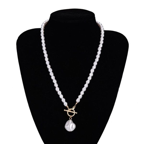 

chains boho baroque pearl water drop pendant choker necklace women punk beaded chain ot buckle irregular charm jewelry accessories, Silver