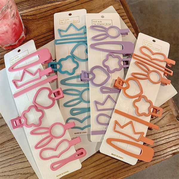 

10pcs/set colorful cute geometric hollow matte hairpins sweet hair clip simple barrette women girls fashion hair accessorie, Slivery;white