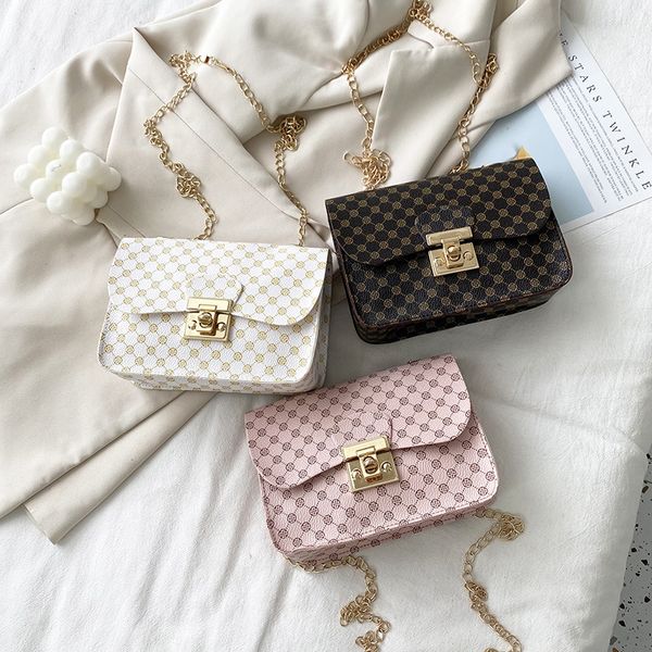 

women's 2021 summer and korean printed lattice corrugated lock chain small square single shoulder diagonal cross mobile phone bag
