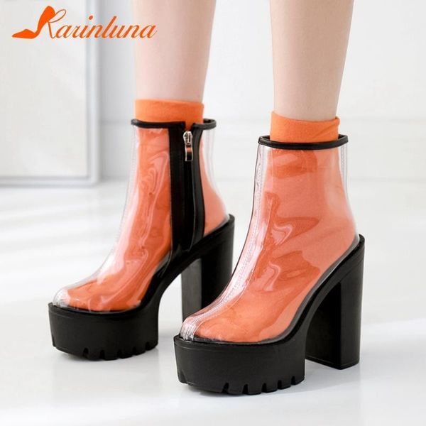 

boots 2021 gothic style woman's shoes female rain pvc zipper black white thick heels platform1