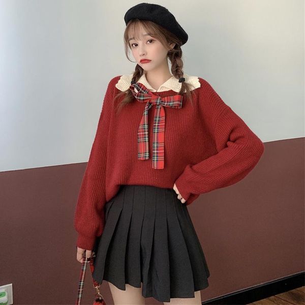 

women's sweaters fall preppy girls lolita kawayi sweetie bowtie basic students harajuku, White;black