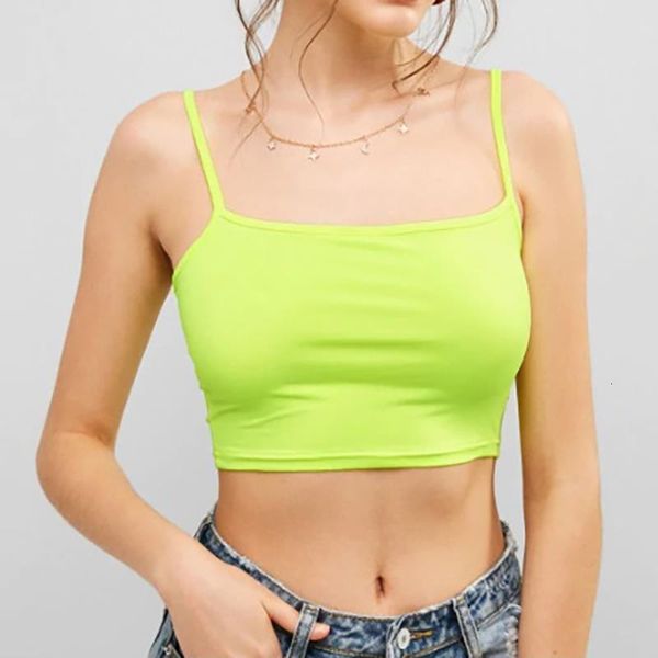 

casual neon green crop mujer women camis streetwear slim summer strap neons fashion femme, White