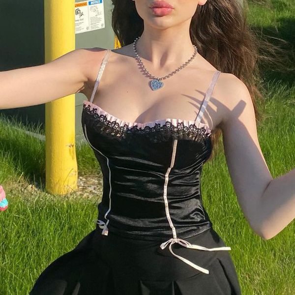 

2021 new summer camis slim all-match splice straps fashion party club vest low-cut contrast- color women crop 4n5e, White