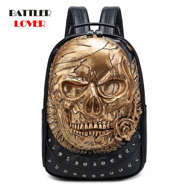 

backpack 3d skull design for men and women personality punk travel bagpack male motor biker lapbags teenagers schoolbag 2021