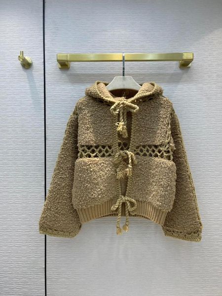 

women's knits & tees luxury designer brand clothing women's wool knitting jacket female lambswool hooded coat vintage cardi, White