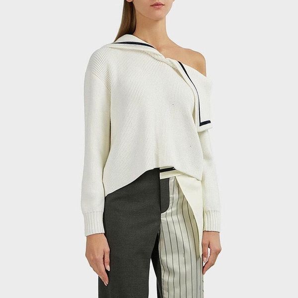 

women's sweaters sweater 2021 high street navy cold shoulder loose orange autumn winter thick pullovers knitted y696, White;black