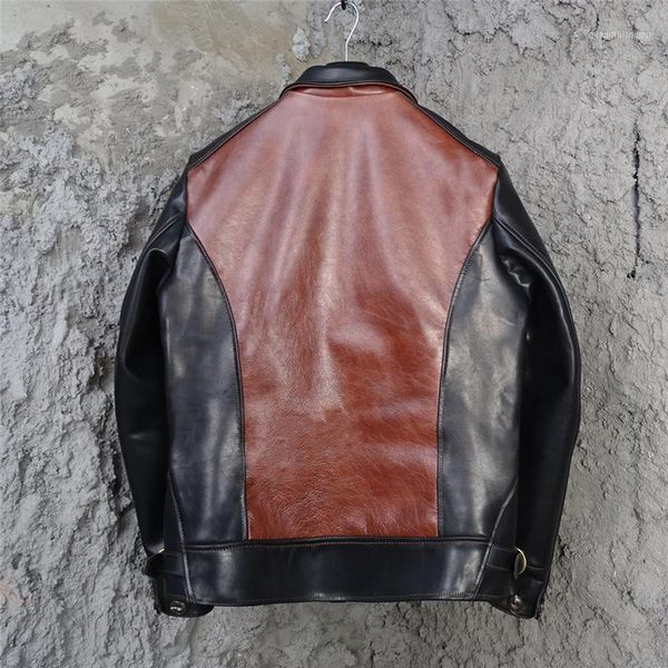 

men's leather & faux 2021 brown casual style genuine jacket men large size 4xl real natural cowhide spring slim fit spliced coat, Black