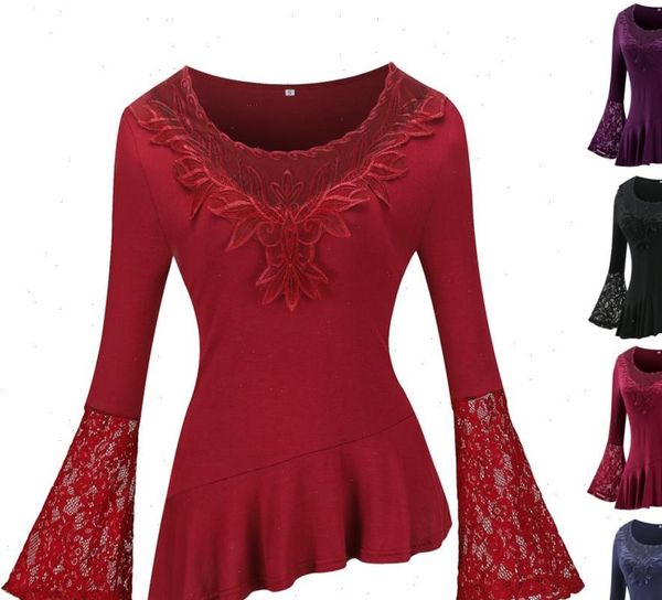 

fashion lace blouses flare sleeve shirts for womens shirt plus size women clothes irregular 2021 blusas 5xl 4xl 3xl, White