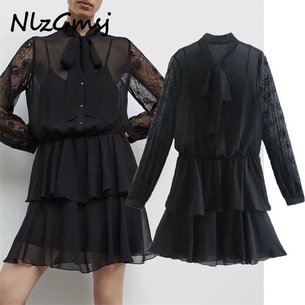 

dres solid folds vintage autumn summer casual chiffon long sleeve female es vestidos 210628, Black;gray