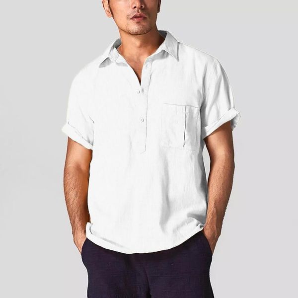 

men's t-shirts 2021 men t shirt cotton short sleeve turn down collar tee summer breathable male plain clothing camiseta masculina, White;black