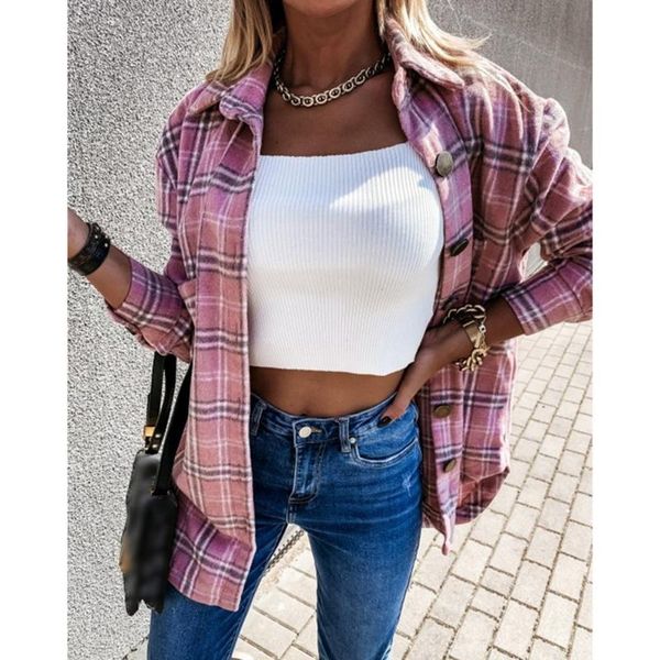 

women's jackets women long sleeve plaid shirt coats casual lapel cardigan outerwear pocket button up collared coat fashion, Black;brown