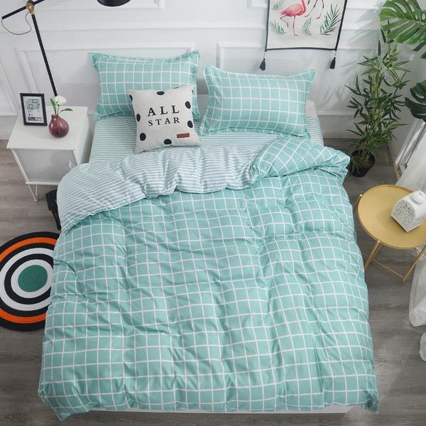 

bedding sets green grid set ins a/b double-sided pattern soft skin friend quilt cover flat sheet pillowcases fashion home oceania