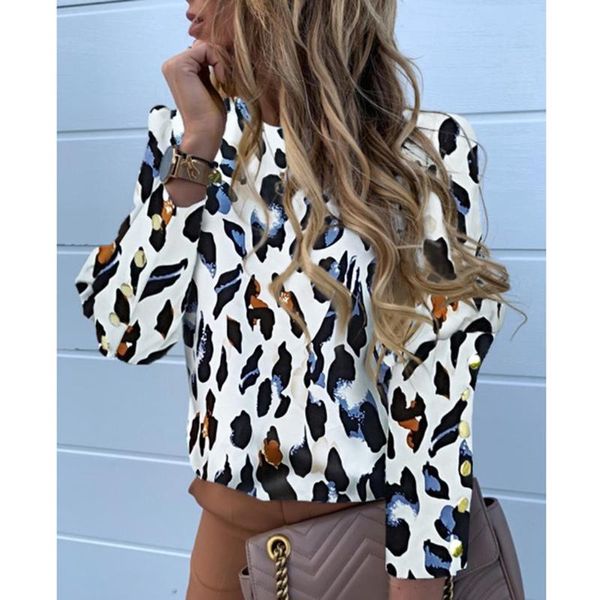 

casual printed leopard women clothing o neck buttons autumn blouse ladies plus size s-3xl slim long sleeve shirt blusas sj4883e, White