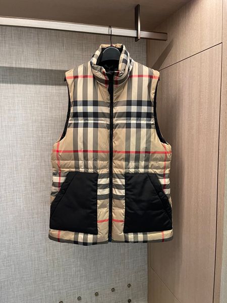 

plaid color matching velvet down jacket vest, Black;white