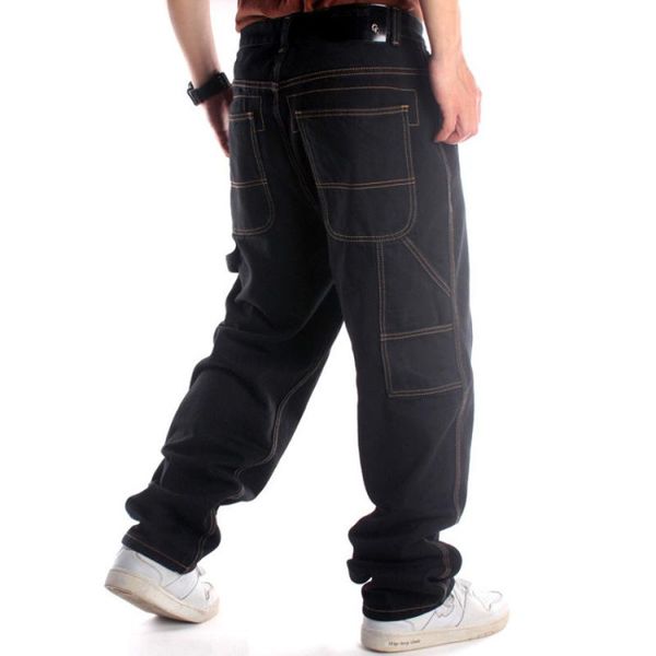 

men's jeans mens straight loose fit skateboard casual street dance hip hop denim pants big pockets embroidery plus size 46, Blue