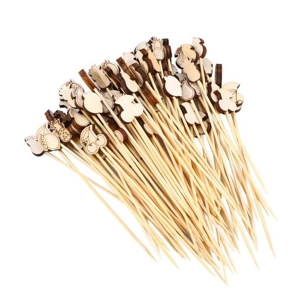 

forks 100pcs picks cocktail fruit appetizer drink sticks disposable wood toothpicks party supplies 12cm (assorted fruit)