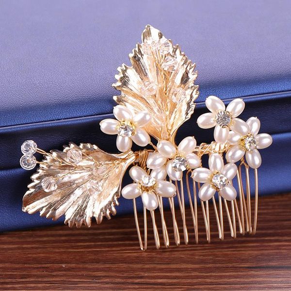 

hair clips & barrettes golden pearl comb for women floral small jewelry bride headwear decoration girl headpiece, Golden;silver