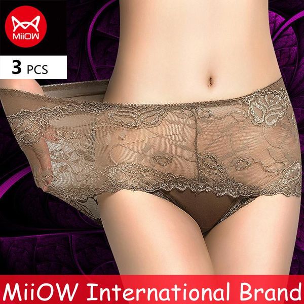 

women's panties miiow 3pcs lace underwear mid-waist briefs seamless skin-friendly women roupa interior feminina lingerie, Black;pink