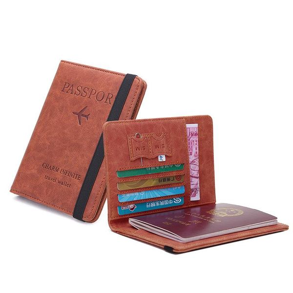 

card holders women men rfid vintage business passport covers holder multi-function id bank pu leather wallet case travel accessories, Brown;gray