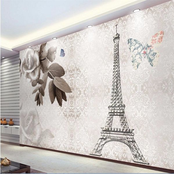 Carta da parati personalizzata 3D stereo stile europeo nostalgico toro eiffel tower Showdrop Soggiorno Murali Papel de Parede