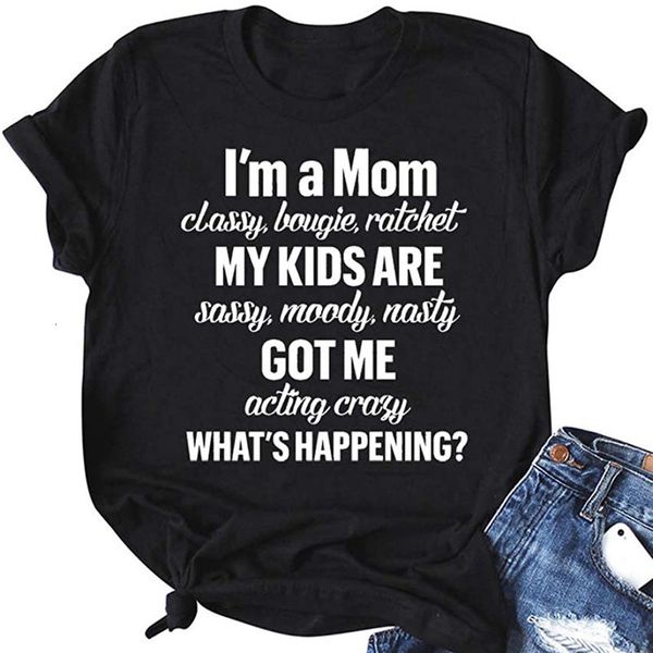 

i' a mom letter printed plus size women o-neck pullover fashion short sleeve summer loose cotton t-shirt, White