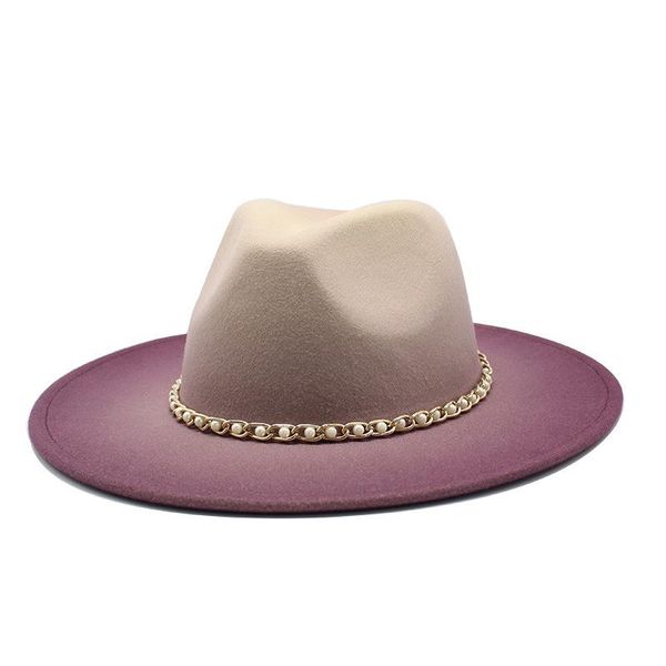 

wide brim hats gradient fedora hat women winter fashion pearl belt felt for men autumn cap wool bowler jazz 2022, Blue;gray