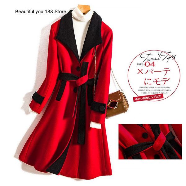 

women's trench coats winter high-end long-sleeved mid-length woolen coat, Tan;black