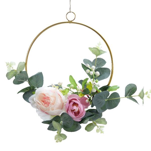 

decorative flowers & wreaths rose wreath imitation flower metal iron garland welcome door sign wall decoration shop home