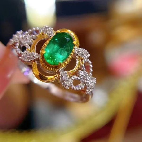

cluster rings 100% emerald ring natural and real 925 sterling silver fine jewelry, Golden;silver