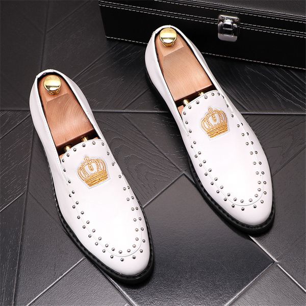 

new arrival men charming glitter embroidery crown flats dress gentleman shoes male wedding homecoming evening groom prom shoes, Black